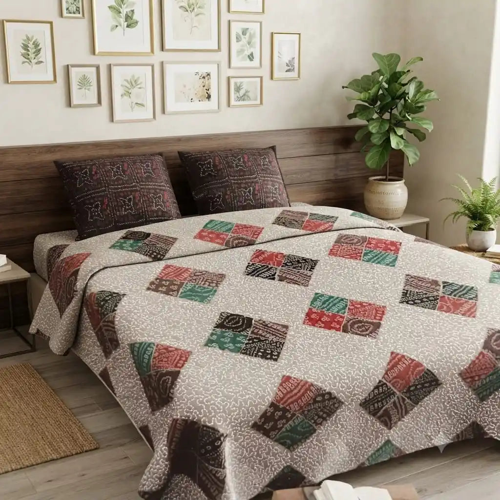 Simple patchwork tile design super king size bedsheet by ASC Fashion Store