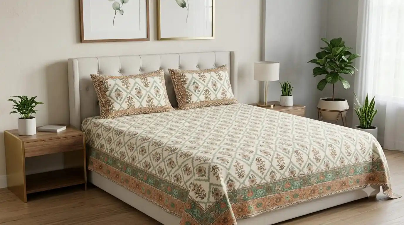 Pure cotton ethnic Jaipuri print super king size bedsheet by ASC Fashion Store