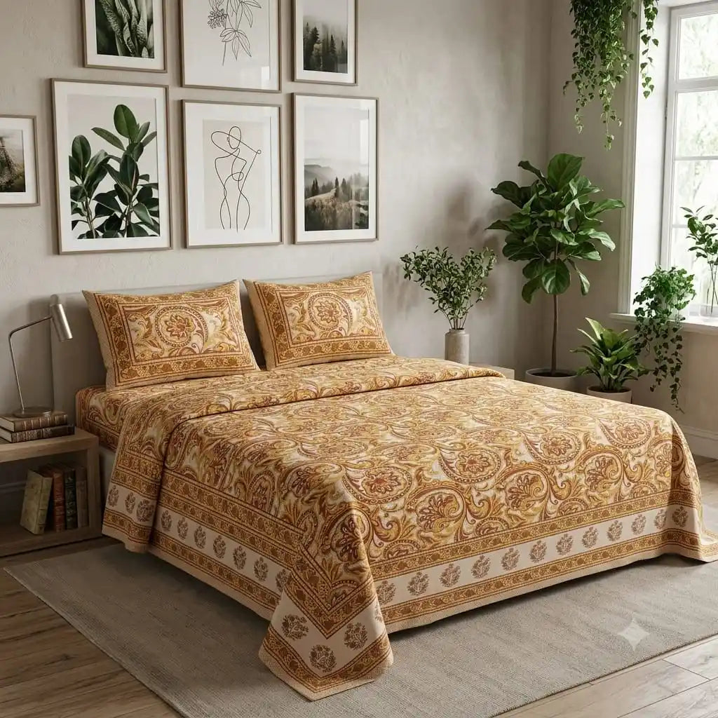 Traditional heavy border design ethnic super king size bedsheet by ASC Fashion Store