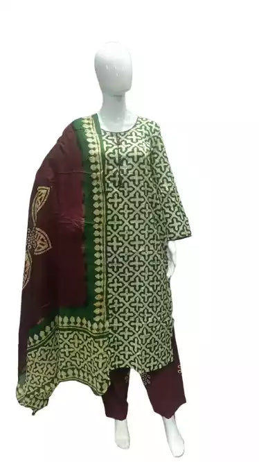 READYMADE COTTON BATIC SUIT, Cotton Batic Salwar, Mal Cotton Dual Tone Color Dupata