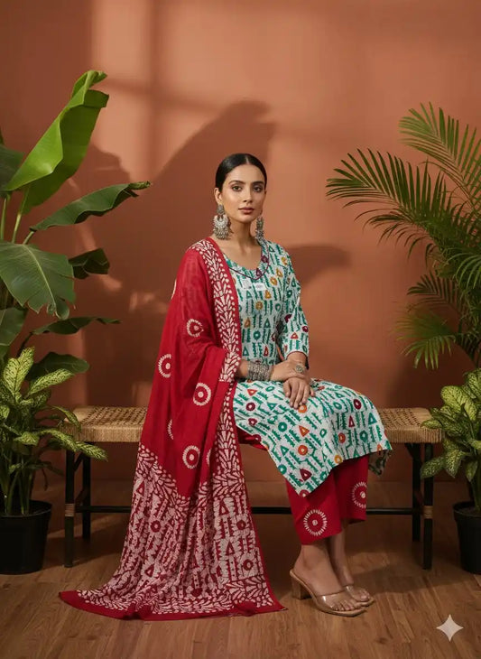 READYMADE COTTON BATIC SUIT, Cotton Batic Pant, Mal Cotton Dual Tone Color Dupata