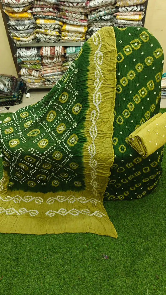 Unstitched hand tye dye bandhej suit