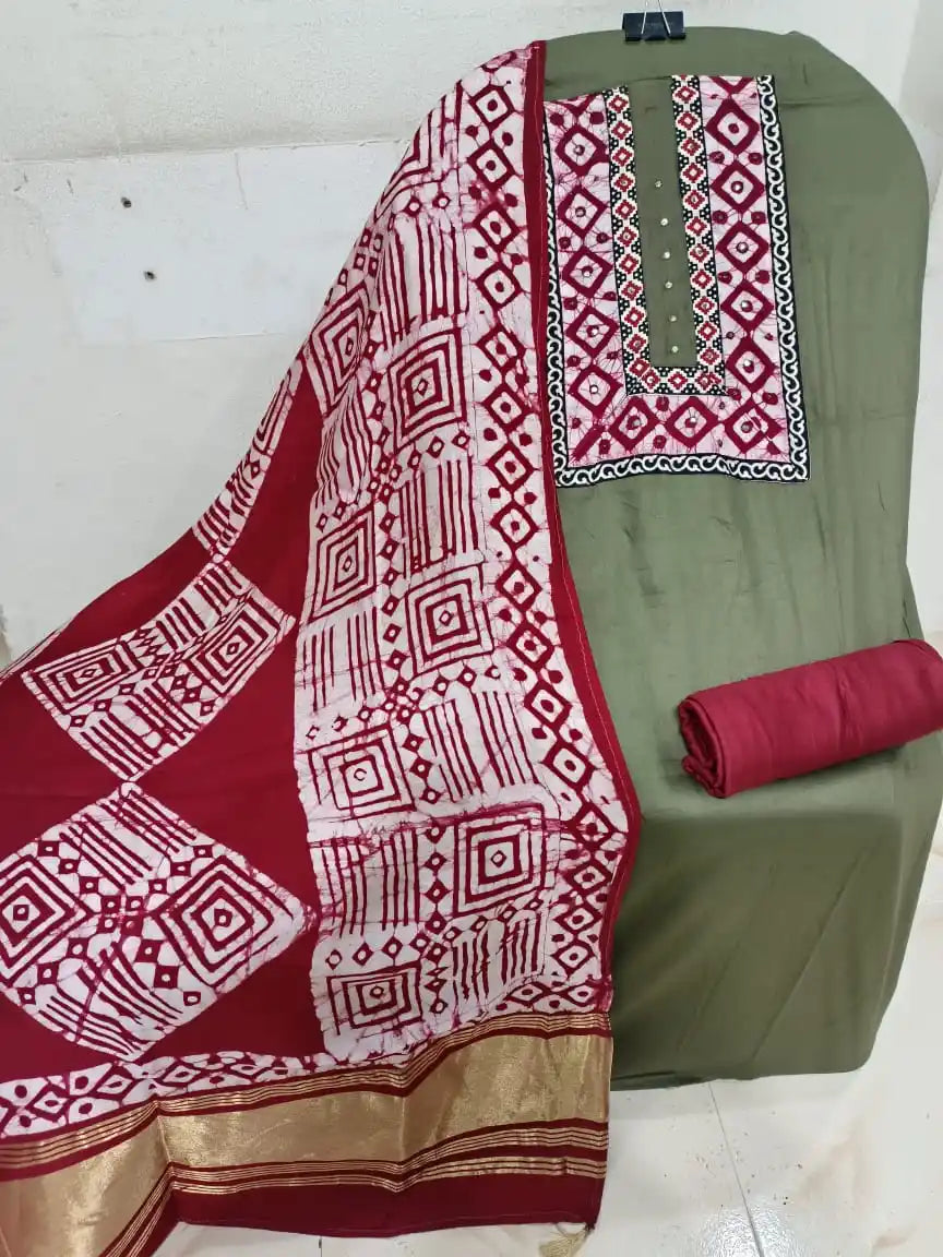 Handloom Cotton Batic Unstitched With Ghadwal Cotton Dupatta