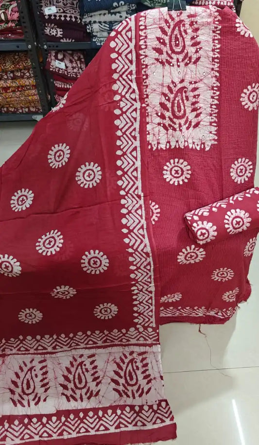 Rust Maroon Traditional Unstitched Batik Print
