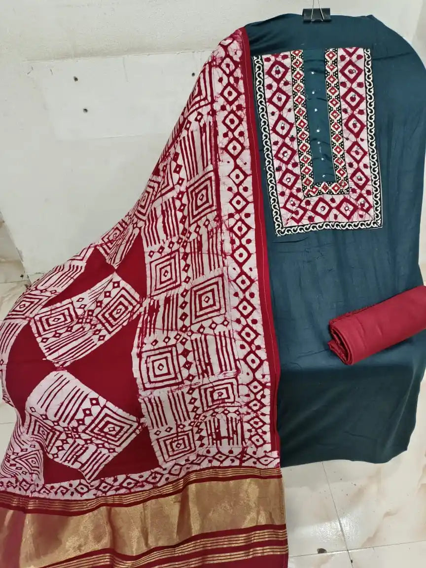 Handloom Cotton Batic Unstitched With Ghadwal Cotton Dupatta