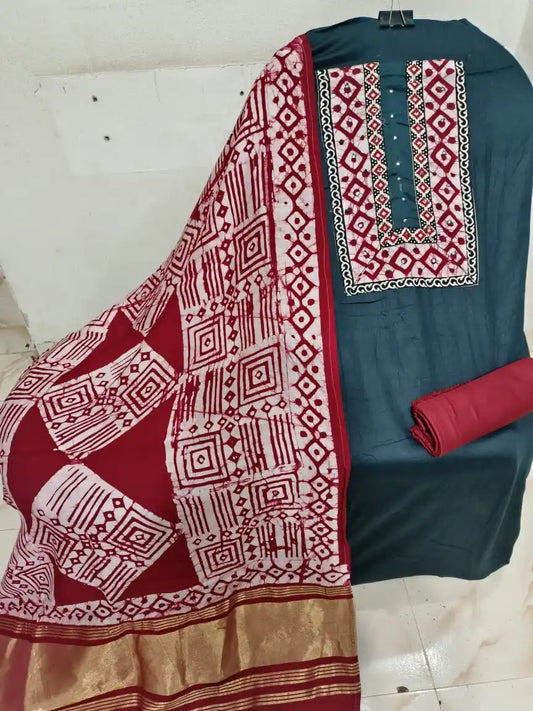 Handloom Cotton Batic Unstitched With Ghadwal Cotton Dupatta