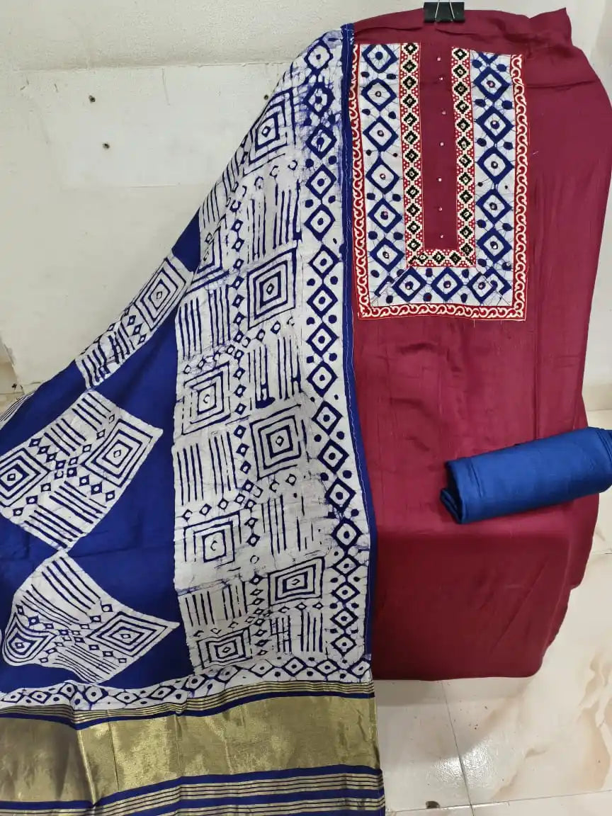 Handloom Cotton Batic Unstitched With Ghadwal Cotton Dupatta