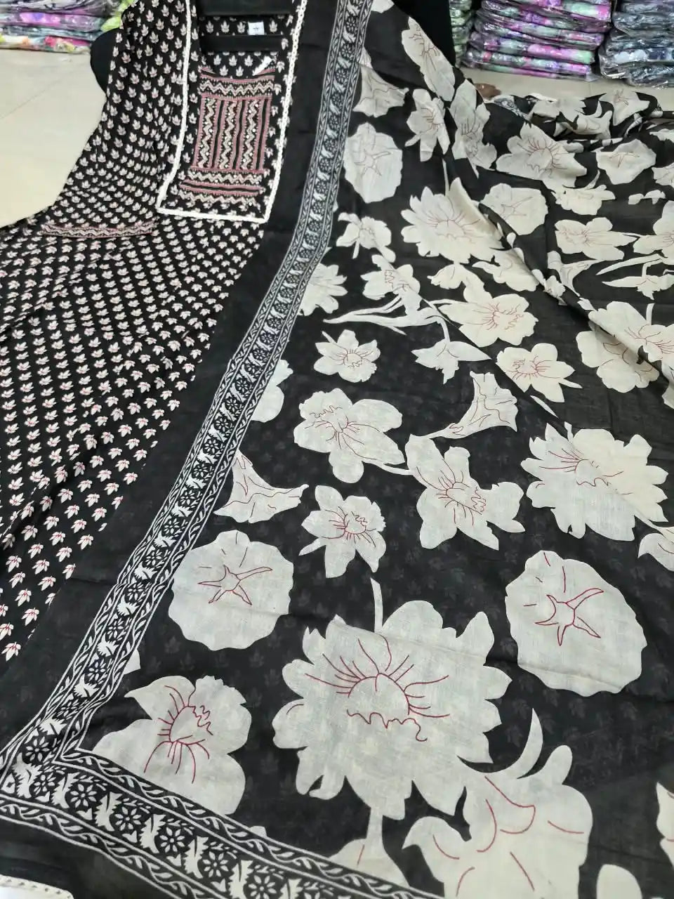 Black Anarkali Pattern With Jaipuri Kamal Buti Print & Mirror Work Yoke By ASC