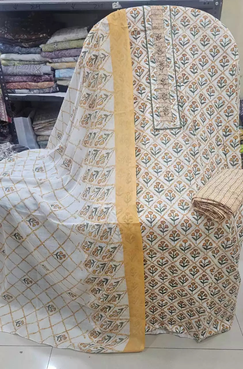 Beige Traditional Block Print Suit ASC Fashion Store