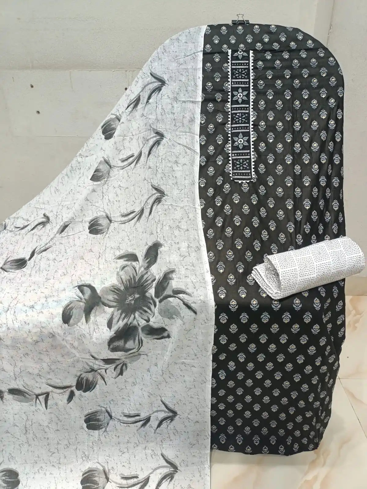 Black & White Botanical Cotton Suit ASC Fashion Store