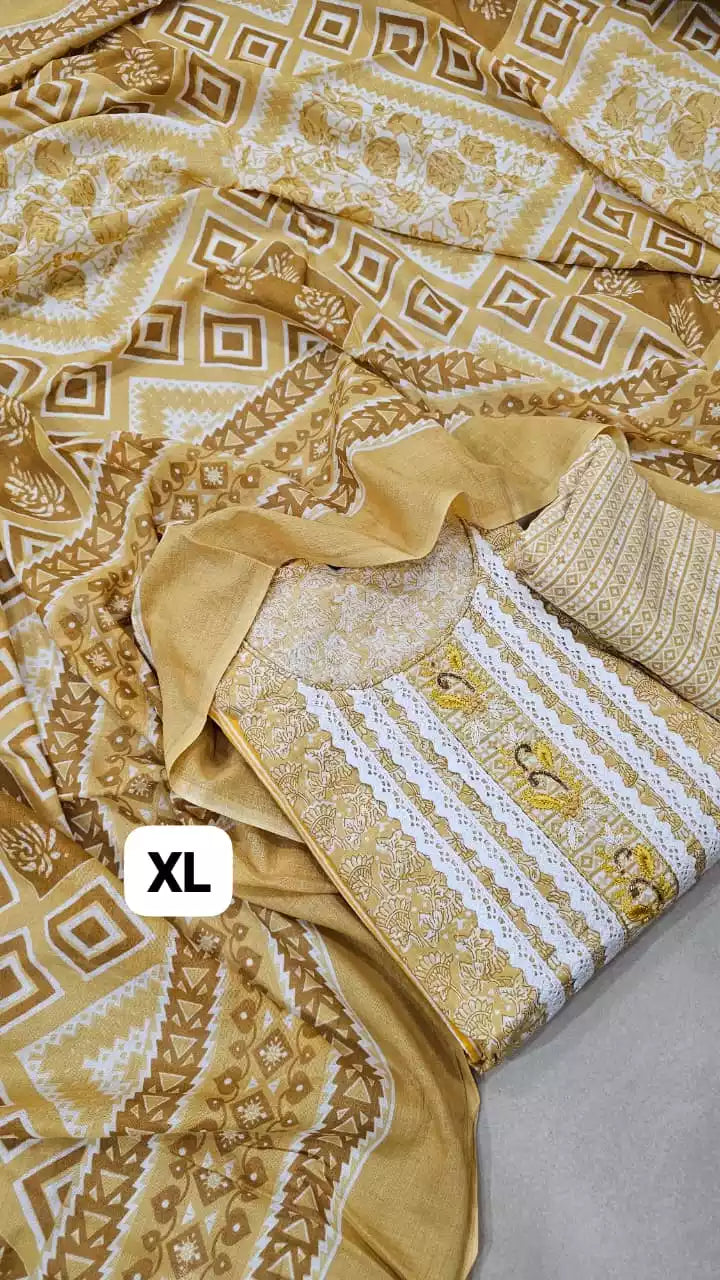 Beige Embroidered Straight Crochet Lace Suit - ASC Fashion Store