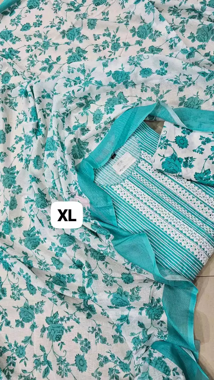 Blue embroidered straight crochet lace suit