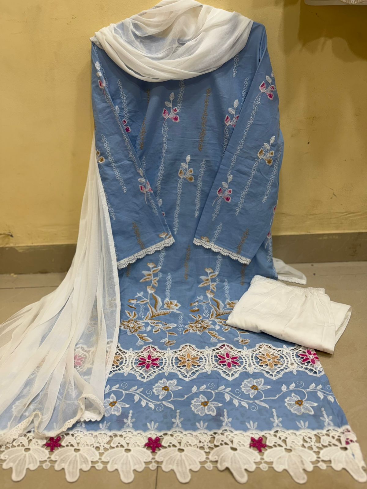 3 D CUT WORK Embroidered Designer Readymade Cotton Suit