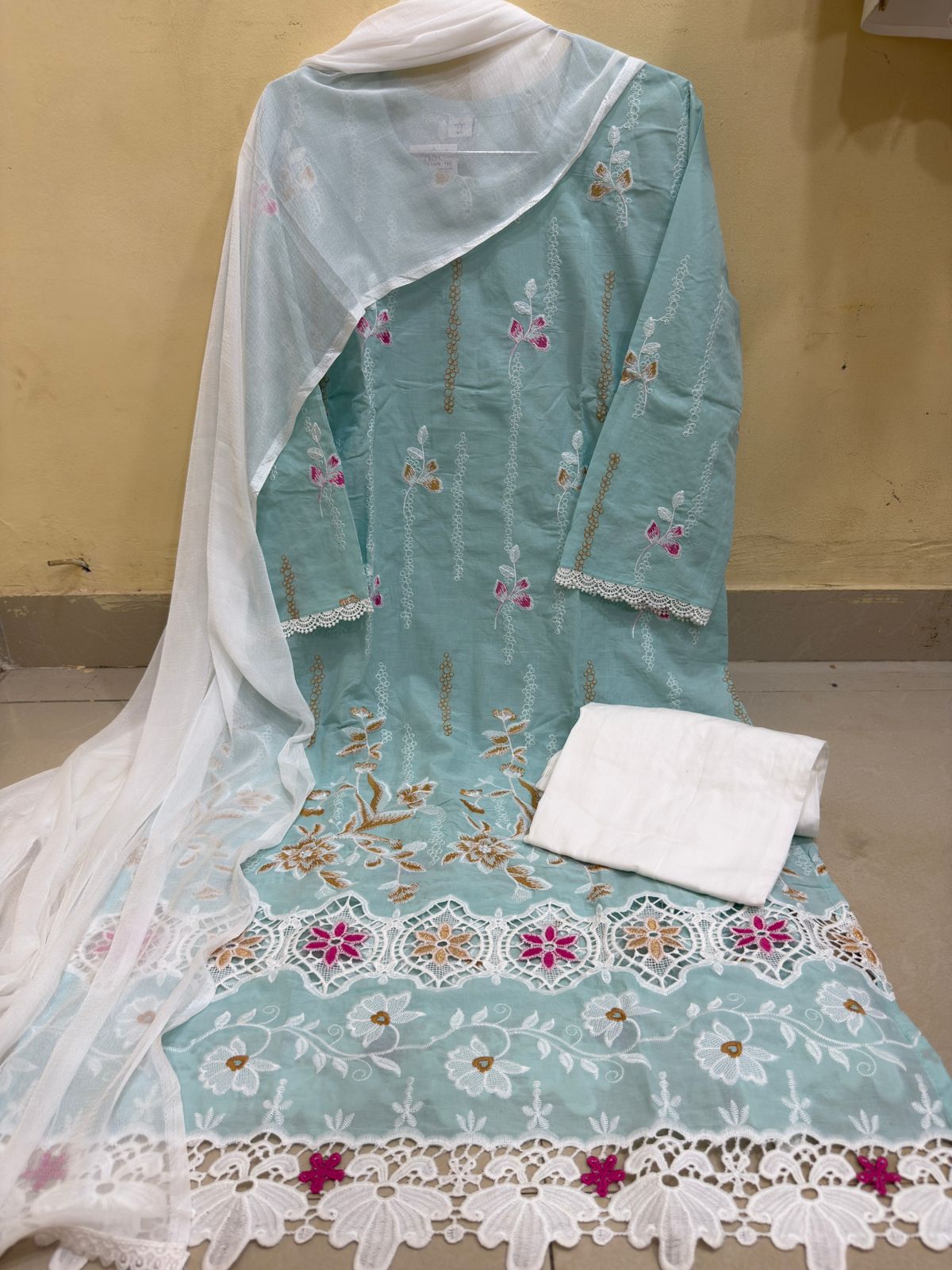 3 D CUT WORK Embroidered Designer Readymade Cotton Suit