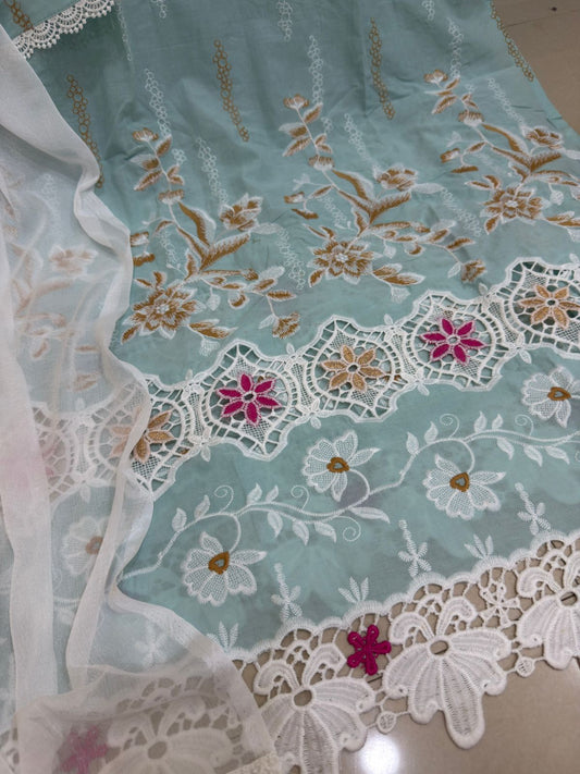 3 D CUT WORK Embroidered Designer Readymade Cotton Suit