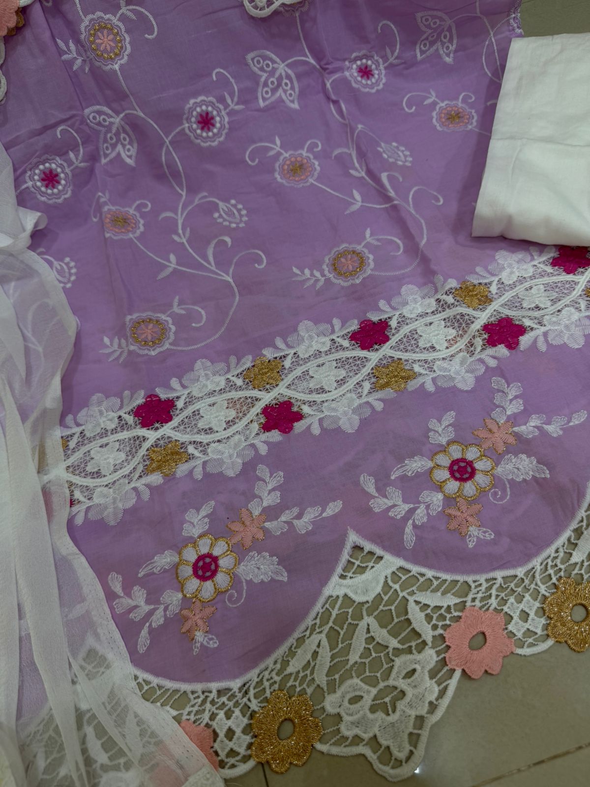 3 D CUT WORK Embroidered Designer Readymade Cotton Suit