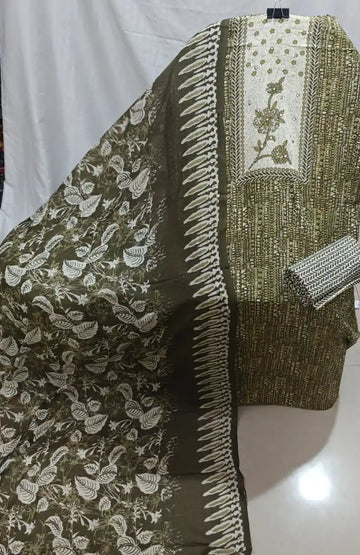 Olive Green Cotton Unstitched Dress Material By ASC