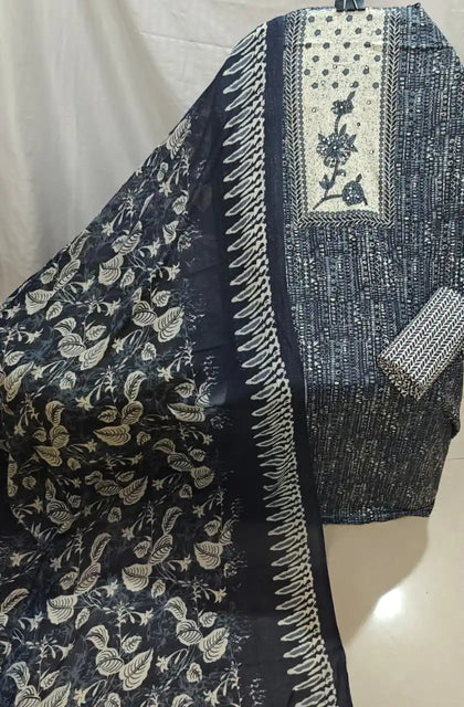 Navy Blue Cotton Unstitched Dress Material By ASC