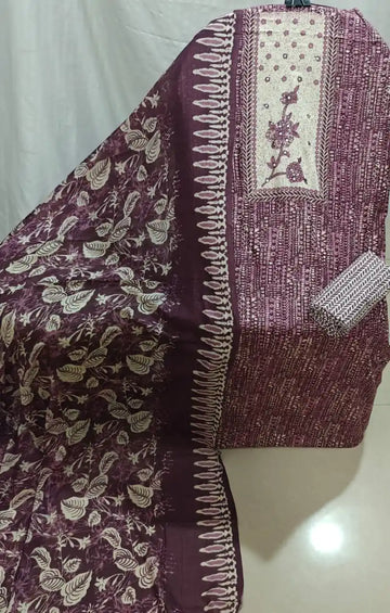 Wine Cotton Unstitched Dress Material By ASC