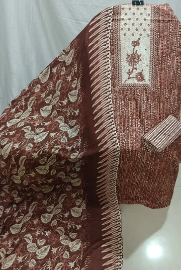 Rust Brown Cotton Unstitched Dress Material By ASC