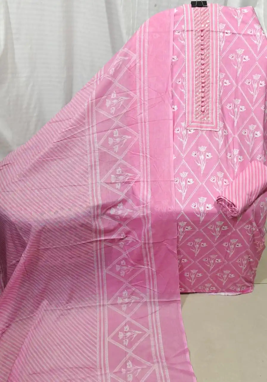 Pink Cotton Unstitched Dress Material By ASC