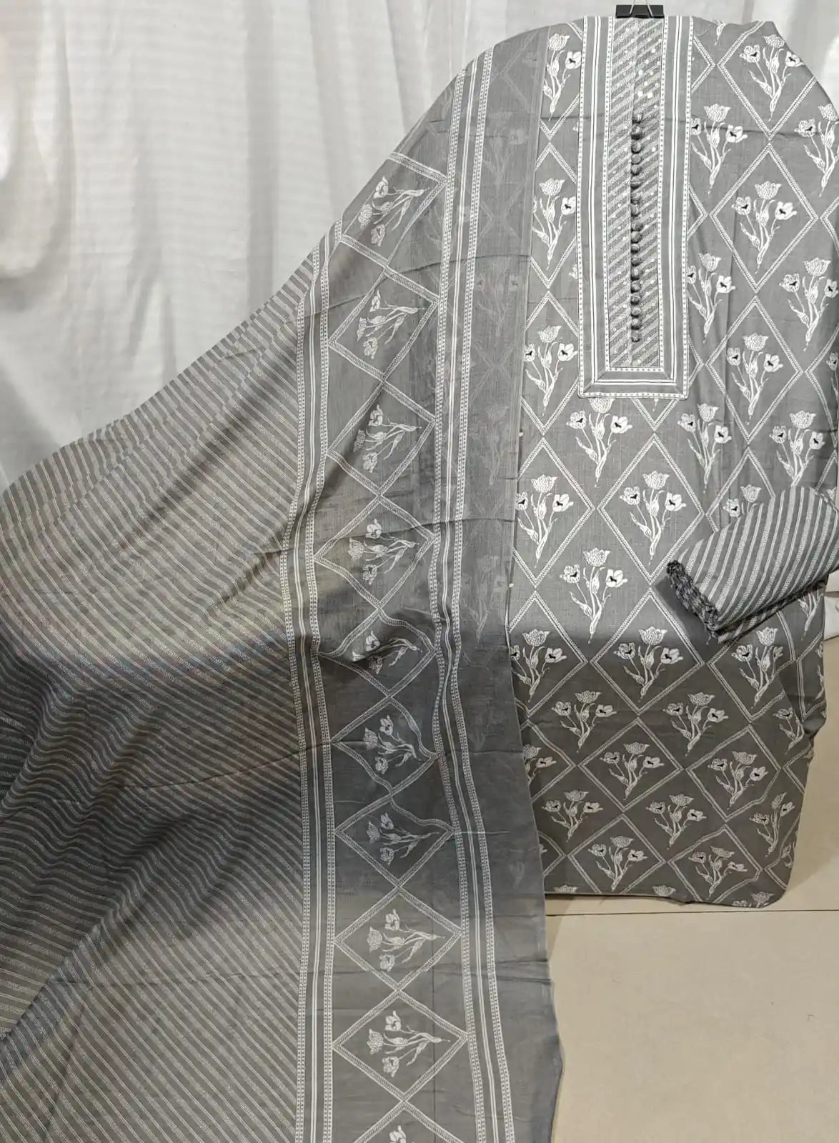 Grey Cotton Unstitched Dress Material By ASC
