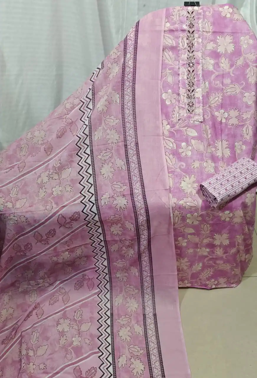 Lavender Cotton Unstitched Dress Material By ASC