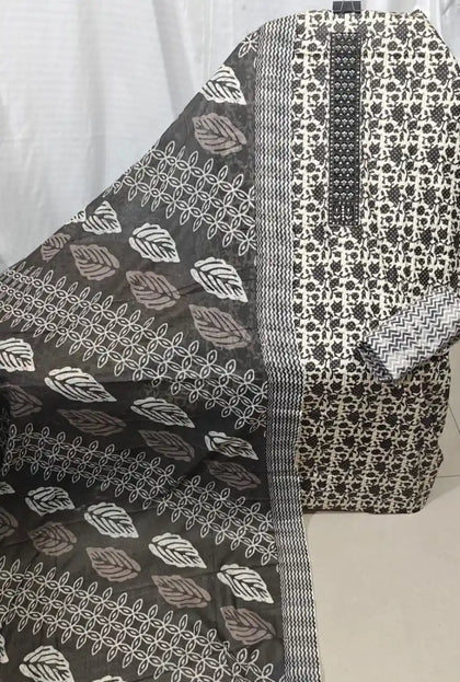 Black Cotton Unstitched Dress Material By ASC