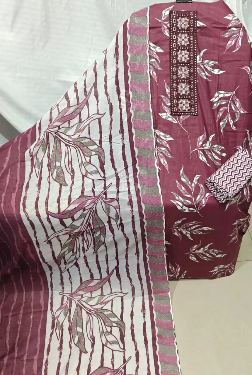 Dusty Rose Cotton Unstitched Dress Material By ASC