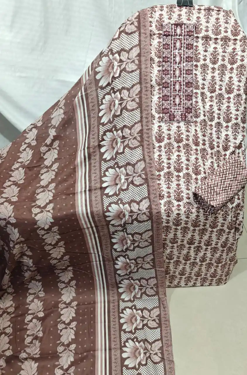Brown Cotton Unstitched Dress Material By ASC