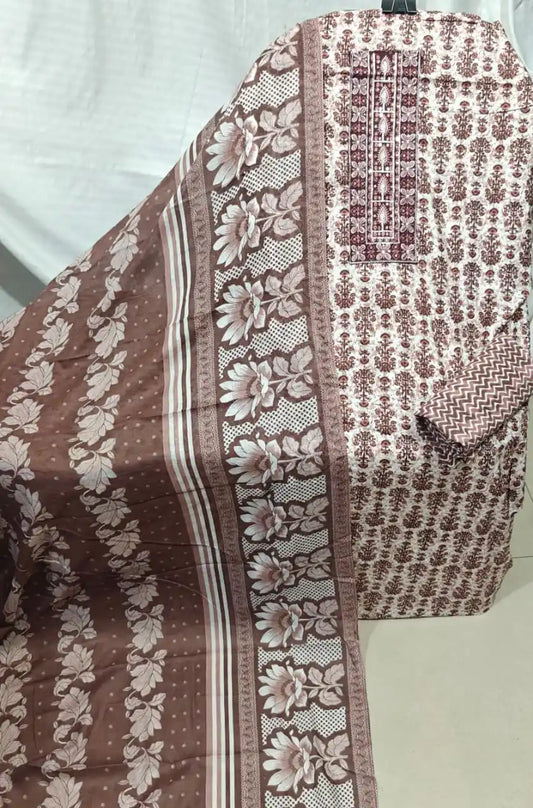 Brown Cotton Unstitched Dress Material By ASC