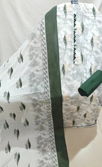 Olive Green Cotton Unstitched Dress Material By ASC