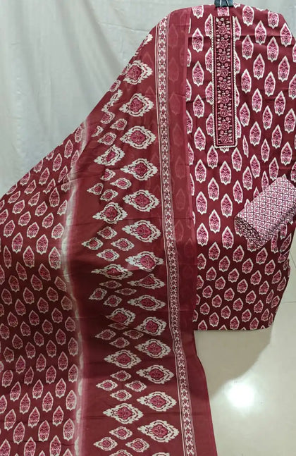 Maroon Cotton Unstitched Dress Material By ASC