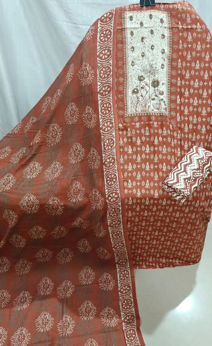 Rust Orange Cotton Unstitched Dress Material By ASC