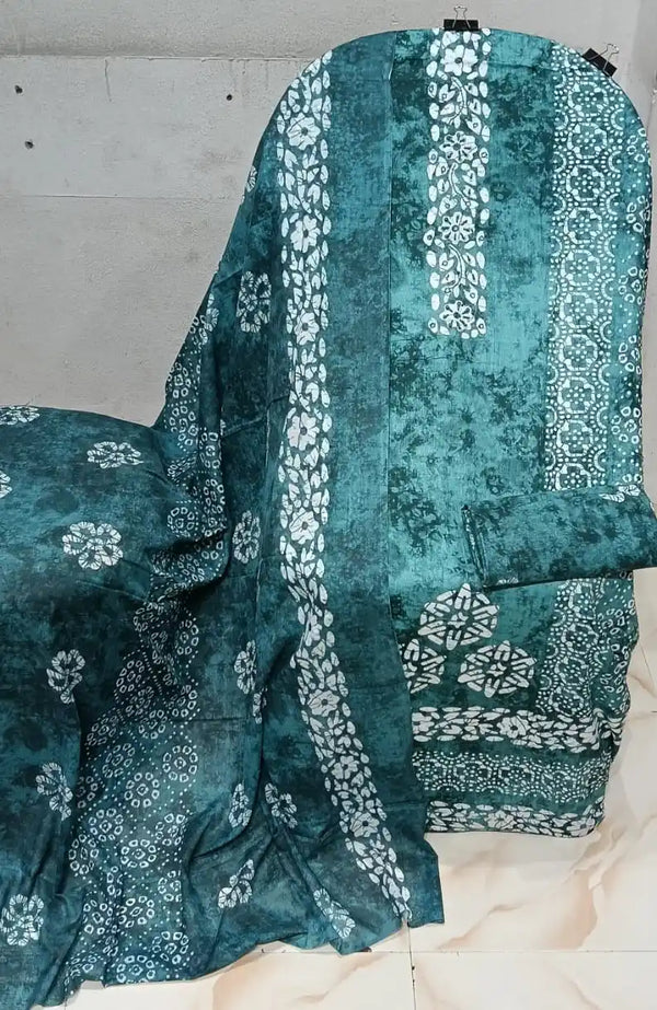 Unstitched Suit with Neck Embroidery & Cotton Dupatta
