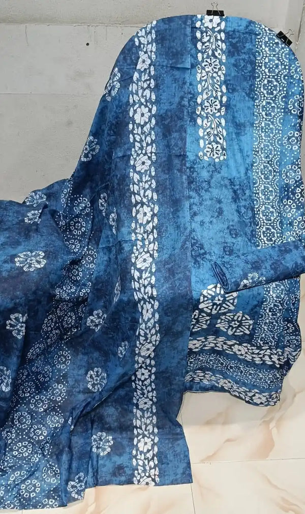 Unstitched Suit with Neck Embroidery & Cotton Dupatta