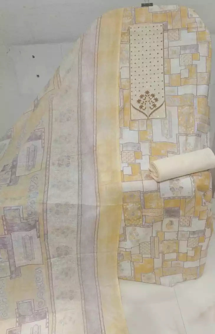 Cream Beige Geometric Cotton Suit ASC Fashion Store