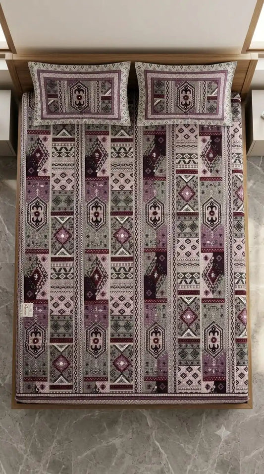 Yellow Paisley Grid Double Bedsheet ASC Fashion Store