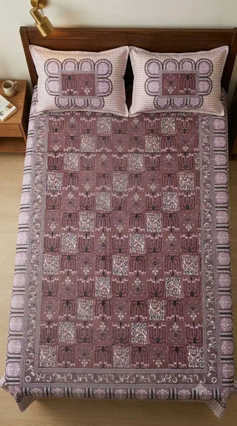 Jaipuri double bedsheet set featuring premium quality digital print and two matching pillow covers.