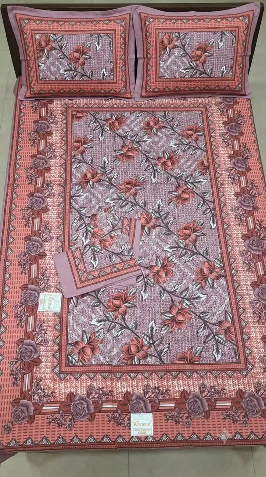 Rose Leaf Double Bedsheet from ASC Fashion Store, a premium double bedsheet with pillow covers in vibrant design.