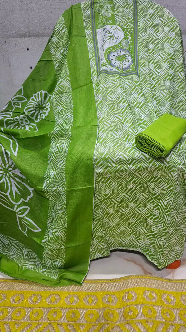 UNSTITCHED NECK EMBROIDERED COTTON SUIT WITH COTTON DUPATTA