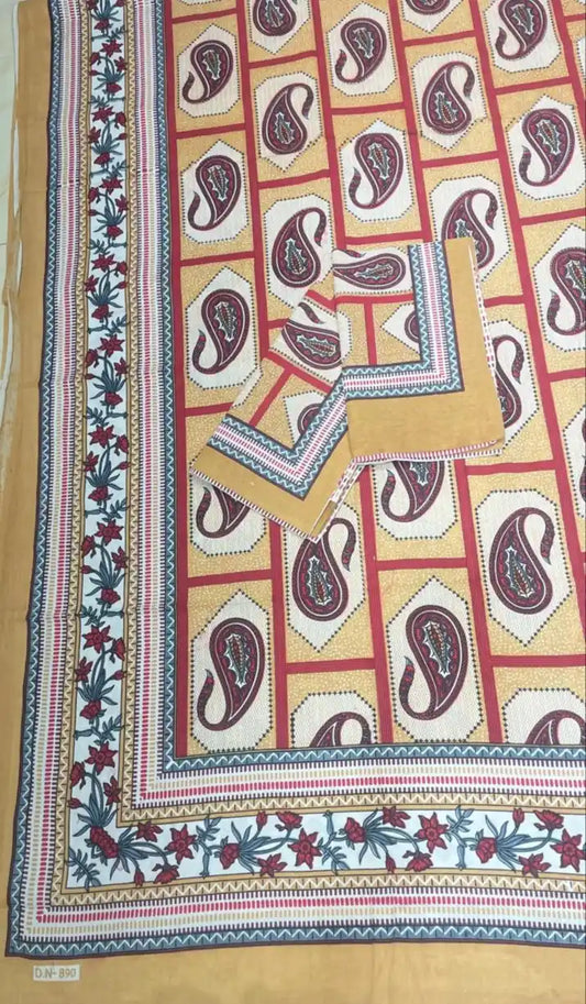 JAIPURI DOUBLE BEDSHEET (7x8 ft) with intricate paisley patterns and matching pillow covers.