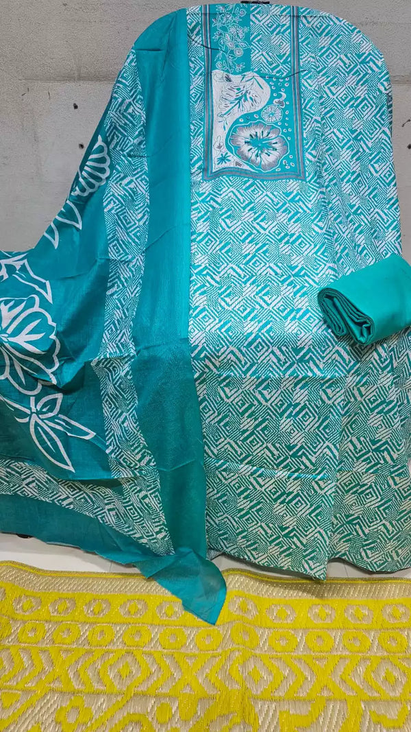 UNSTITCHED NECK EMBROIDERED COTTON SUIT WITH COTTON DUPATTA