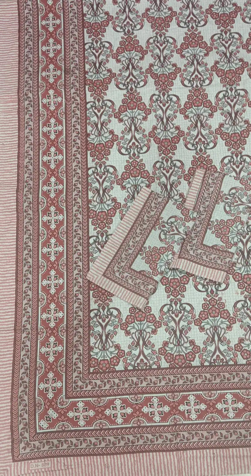 JAIPURI DOUBLE BEDSHEET (7x8 ft) featuring intricate digital print design and two matching pillow covers.