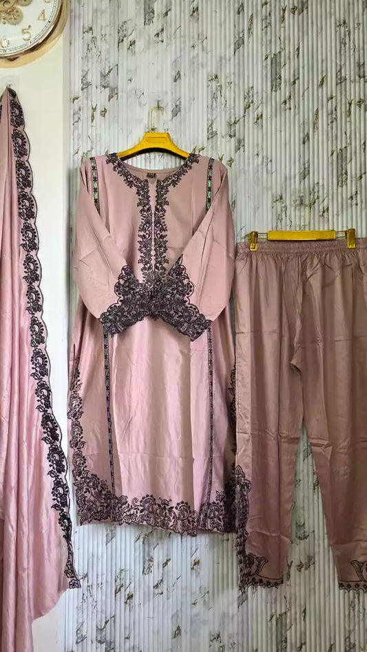 SATIN RAYON KARACHI DESIGNER SUIT