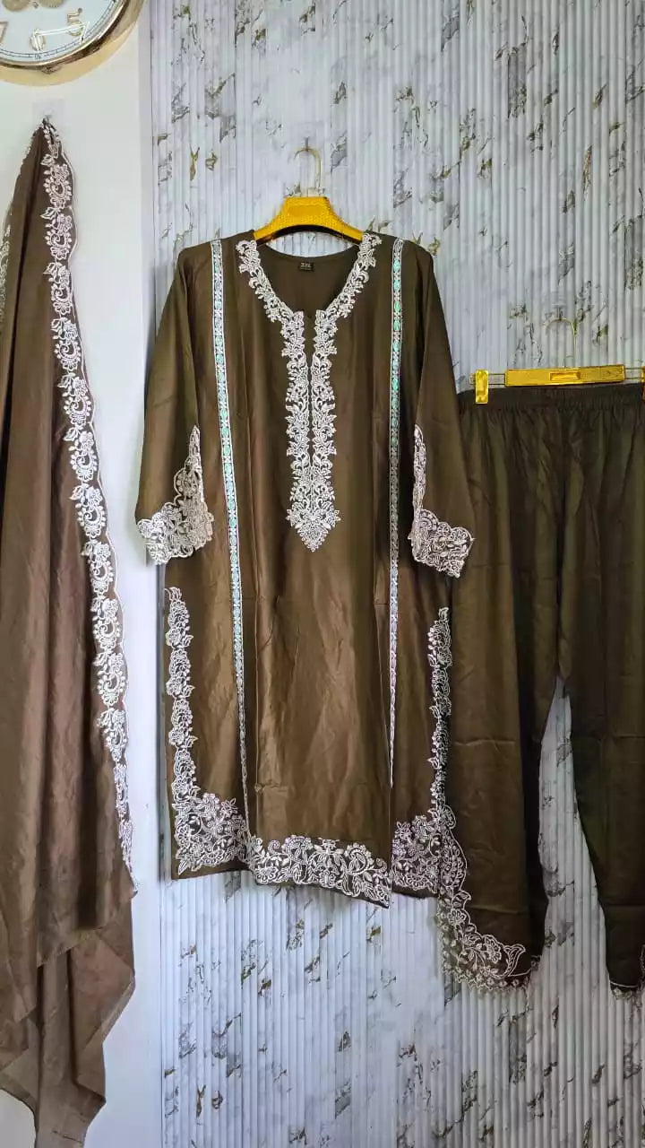 SATIN RAYON KARACHI DESIGNER SUIT