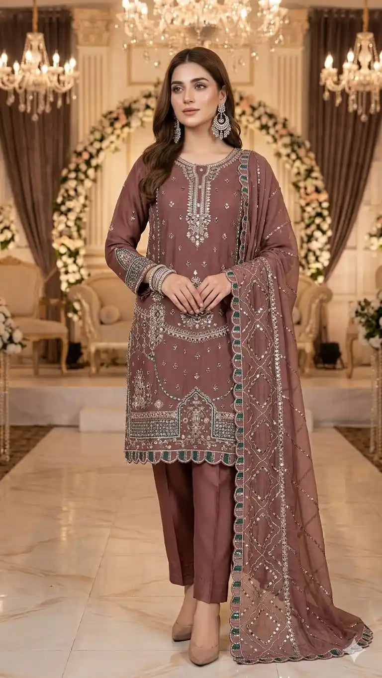 HEAVY EMBROIDERED PAKISTANI DESIGNER READYMADE SUIT WITH DUPATTA EMBROIDERED