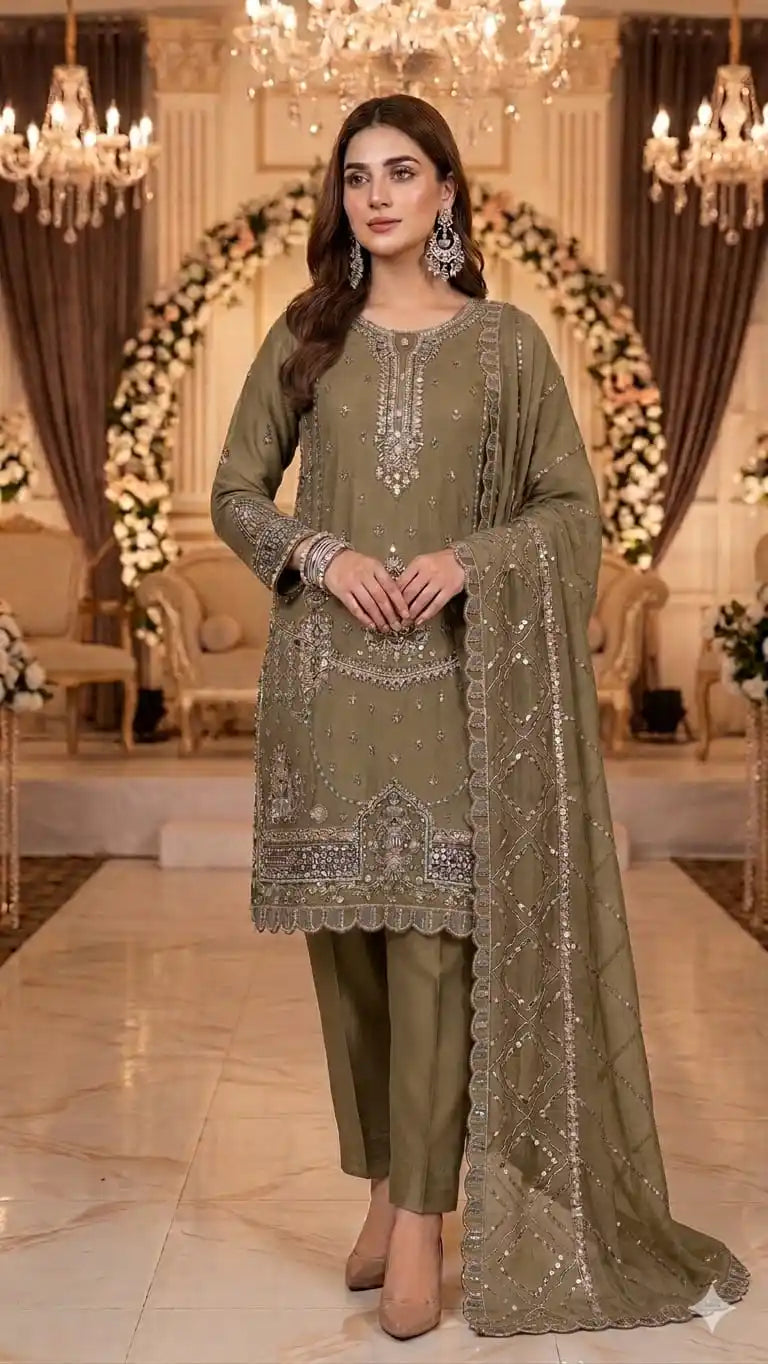 HEAVY EMBROIDERED PAKISTANI DESIGNER READYMADE SUIT WITH DUPATTA EMBROIDERED