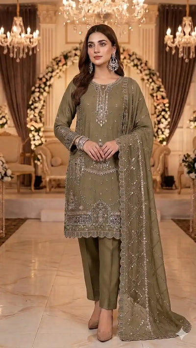 HEAVY EMBROIDERED PAKISTANI DESIGNER READYMADE SUIT WITH DUPATTA EMBROIDERED