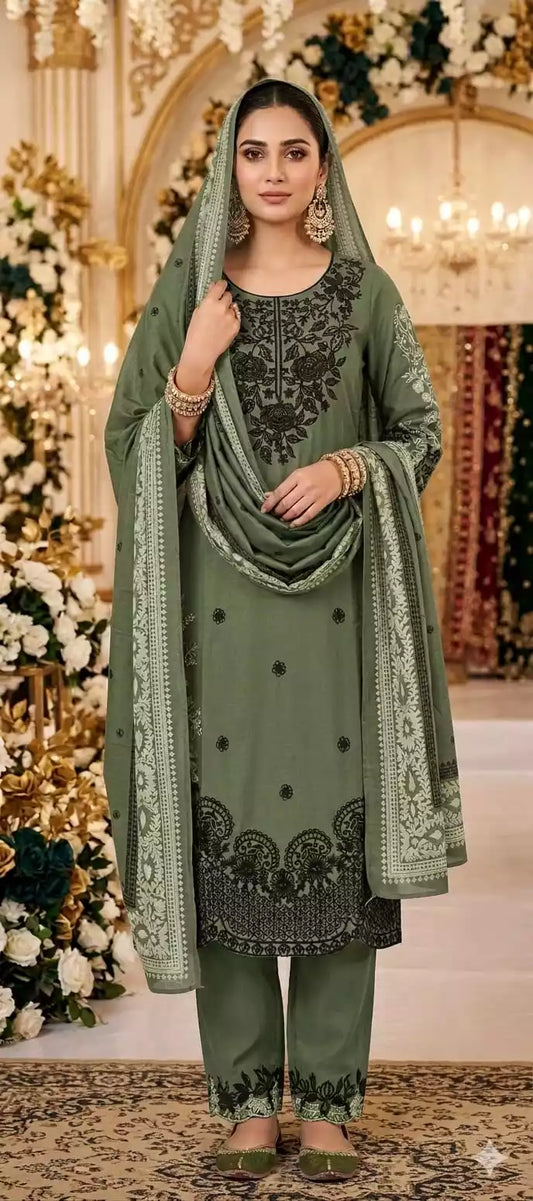 Premium Quality Rayon Embroidered collection with rayon pant with miyani and dupatta maslin digital print
